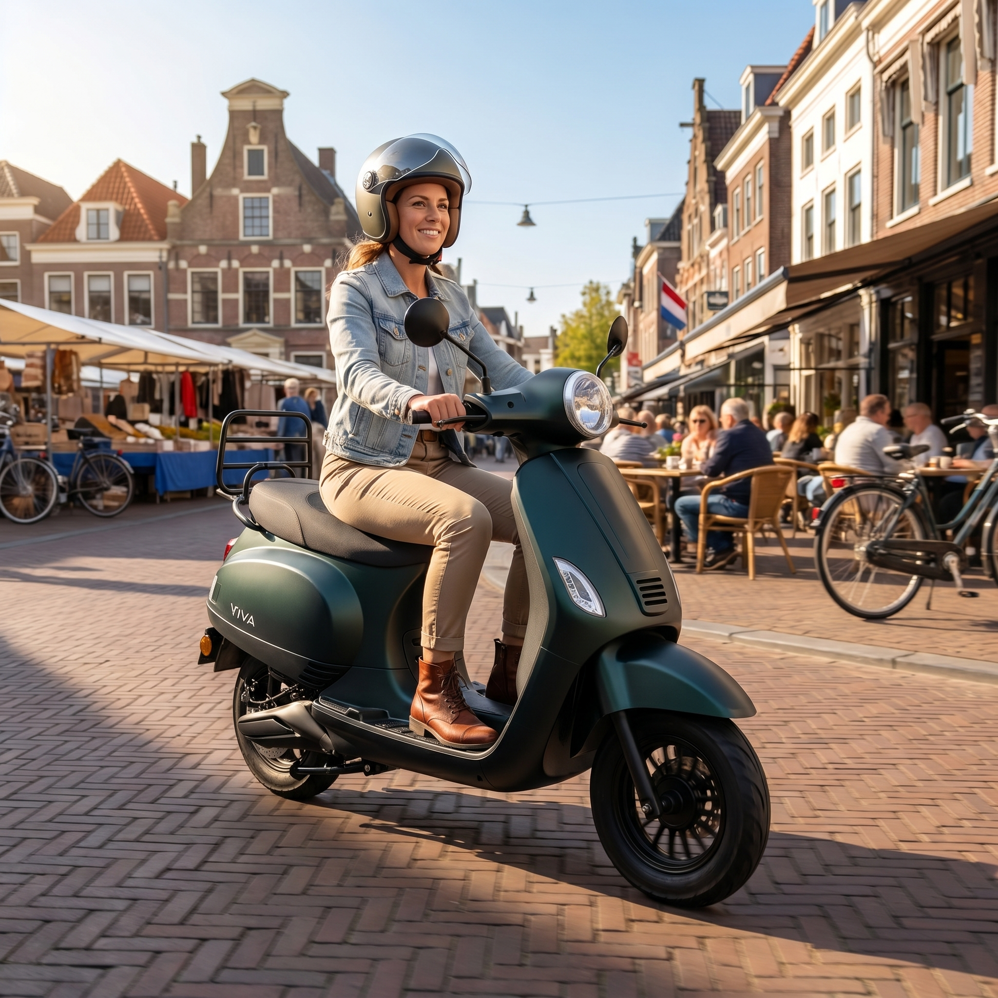 IVA Lux Electric 2.0 Kameleon elektrische scooter met zwart en groene accenten, inclusief handvat en wielen in beeld