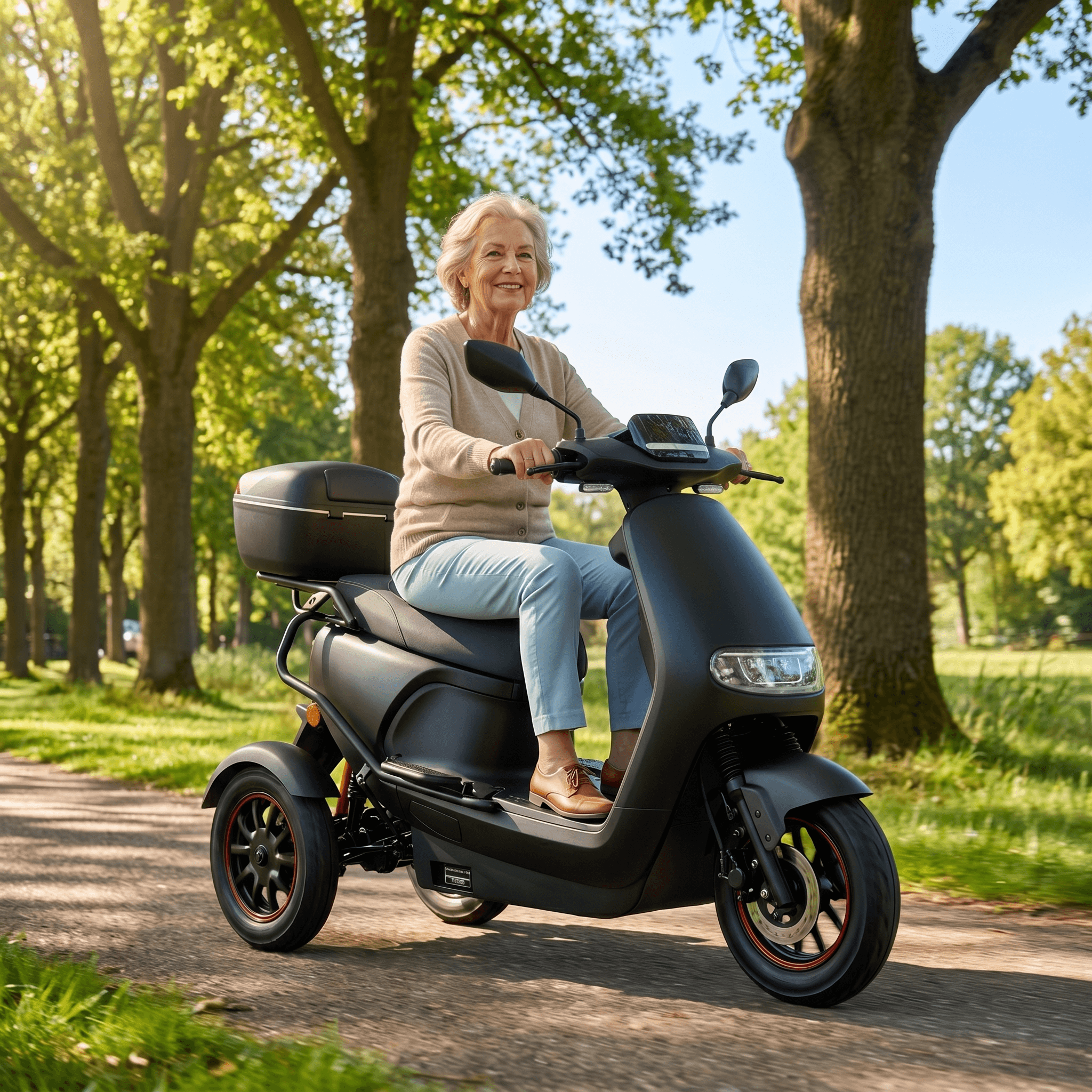 IVA TR3 2.0 scootmobiel in matzwart, met comfortabele zit en stuur voor soepel vervoer.