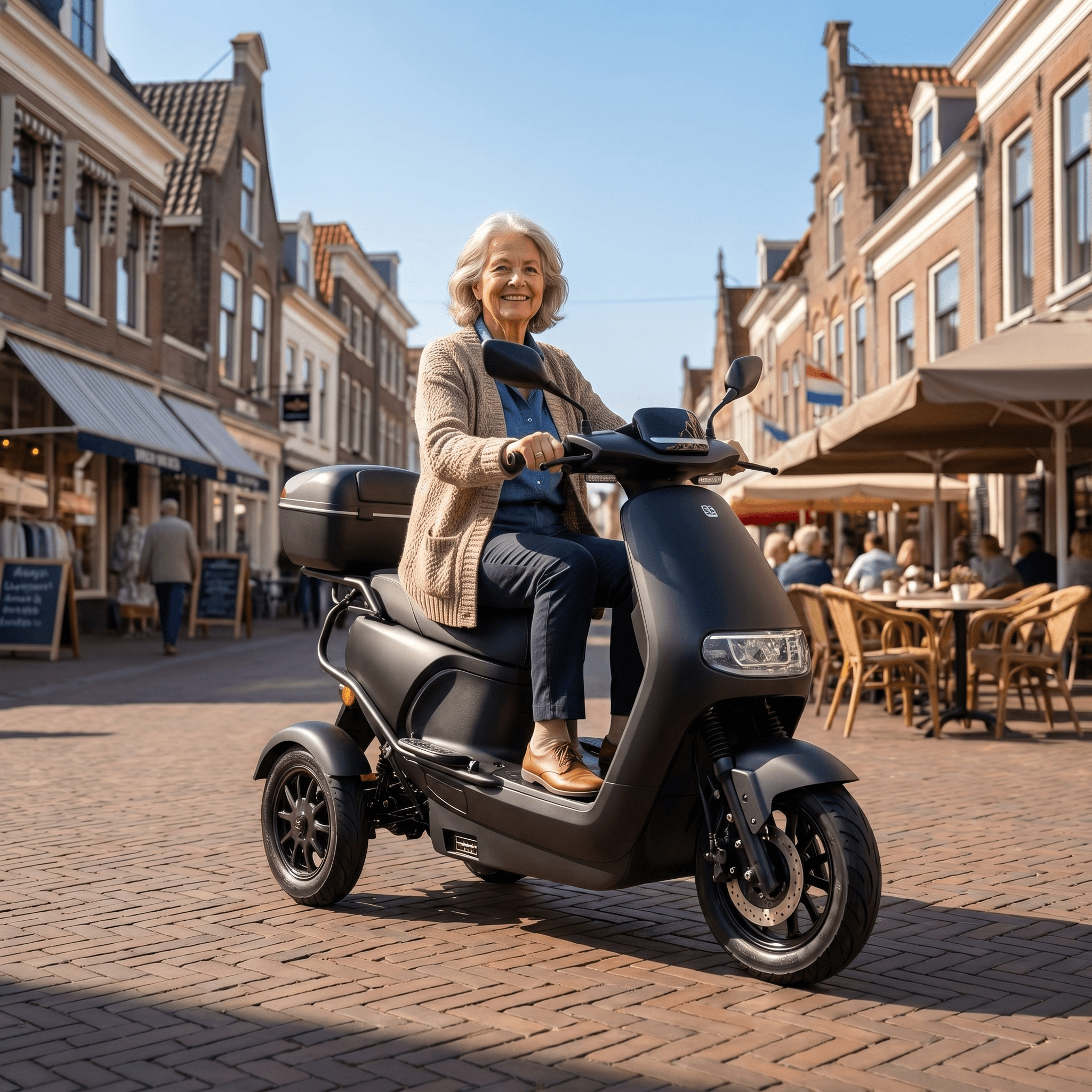 IVA TR3 2.0 Matzwart scootmobiel met comfortabel zitje en stevige wielen, ontworpen voor mobiliteitsondersteuning.