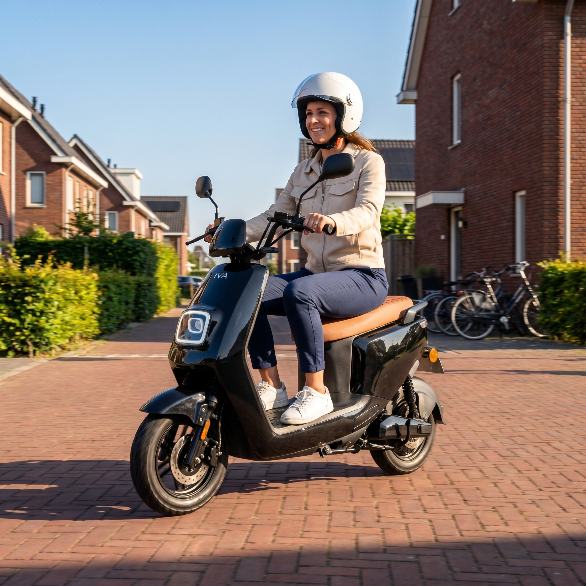 Zwarte IVA E-GO S4 2.0 elektrische scooter met compact design en handvatten, klaar voor gebruik.