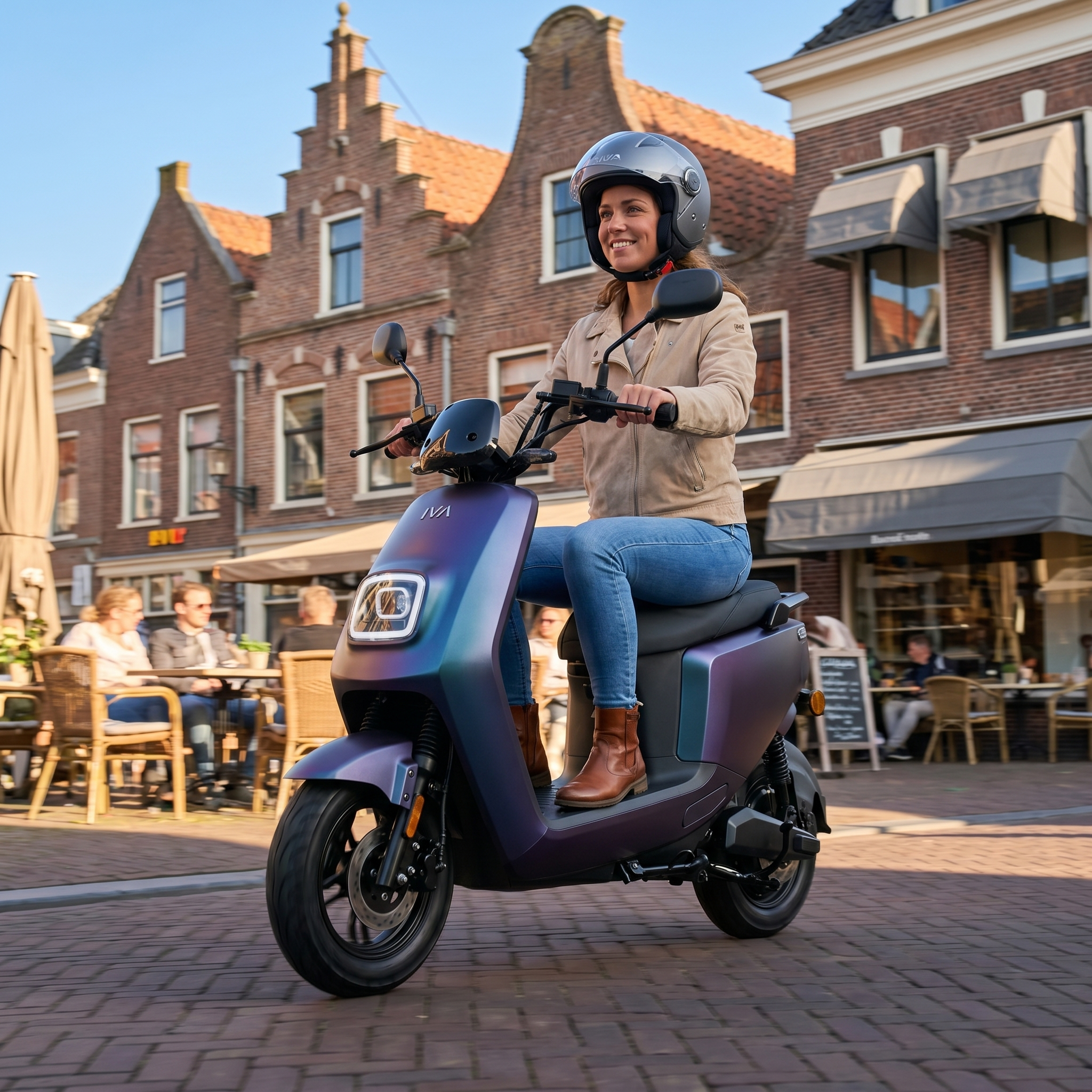 IVA E-GO S4 2.0 Kameleon elektrische scooter met zwart en groene kleur, lichtgewicht design en handvatten.