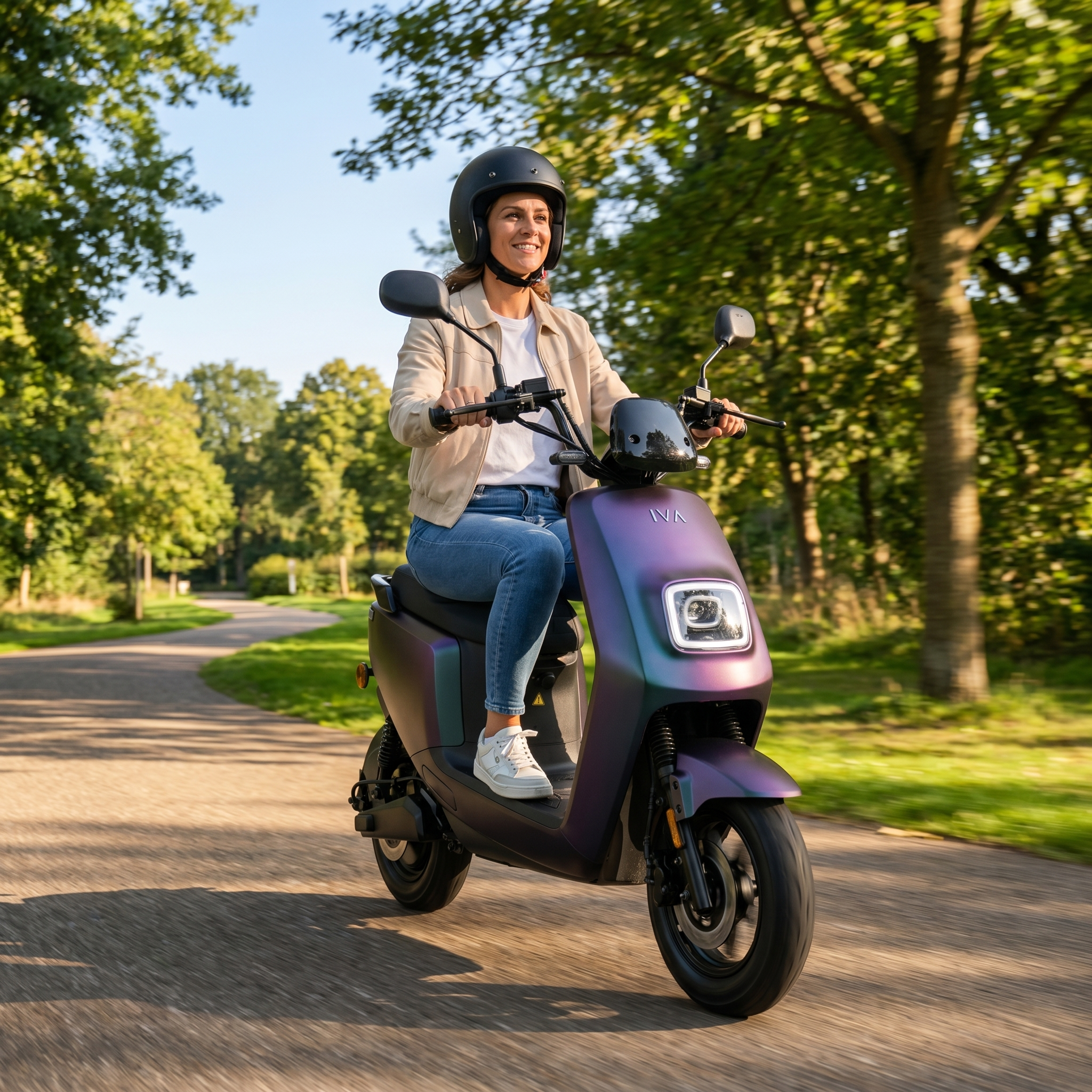 IVA E-GO S4 2.0 Kameleon elektrische scooter met zwart en groene details, compacte en moderne e-scooter van IVA.