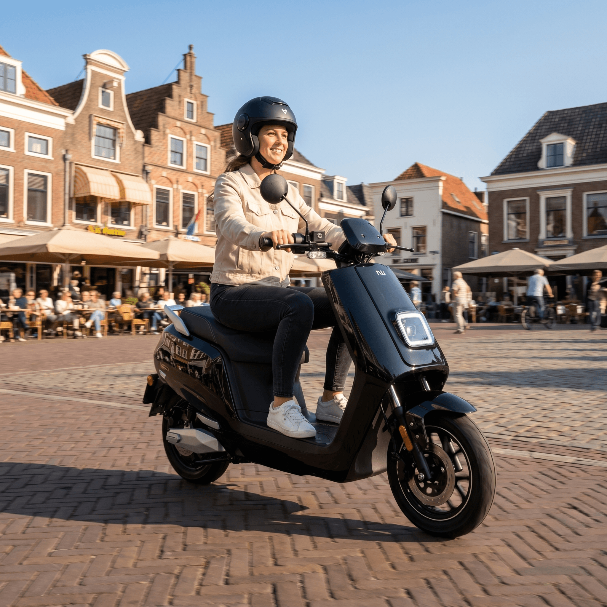 Zwarte IVA E-GO S5 e-scooter op straat, zichtbaar in een duidelijke zijaanzichtfoto.