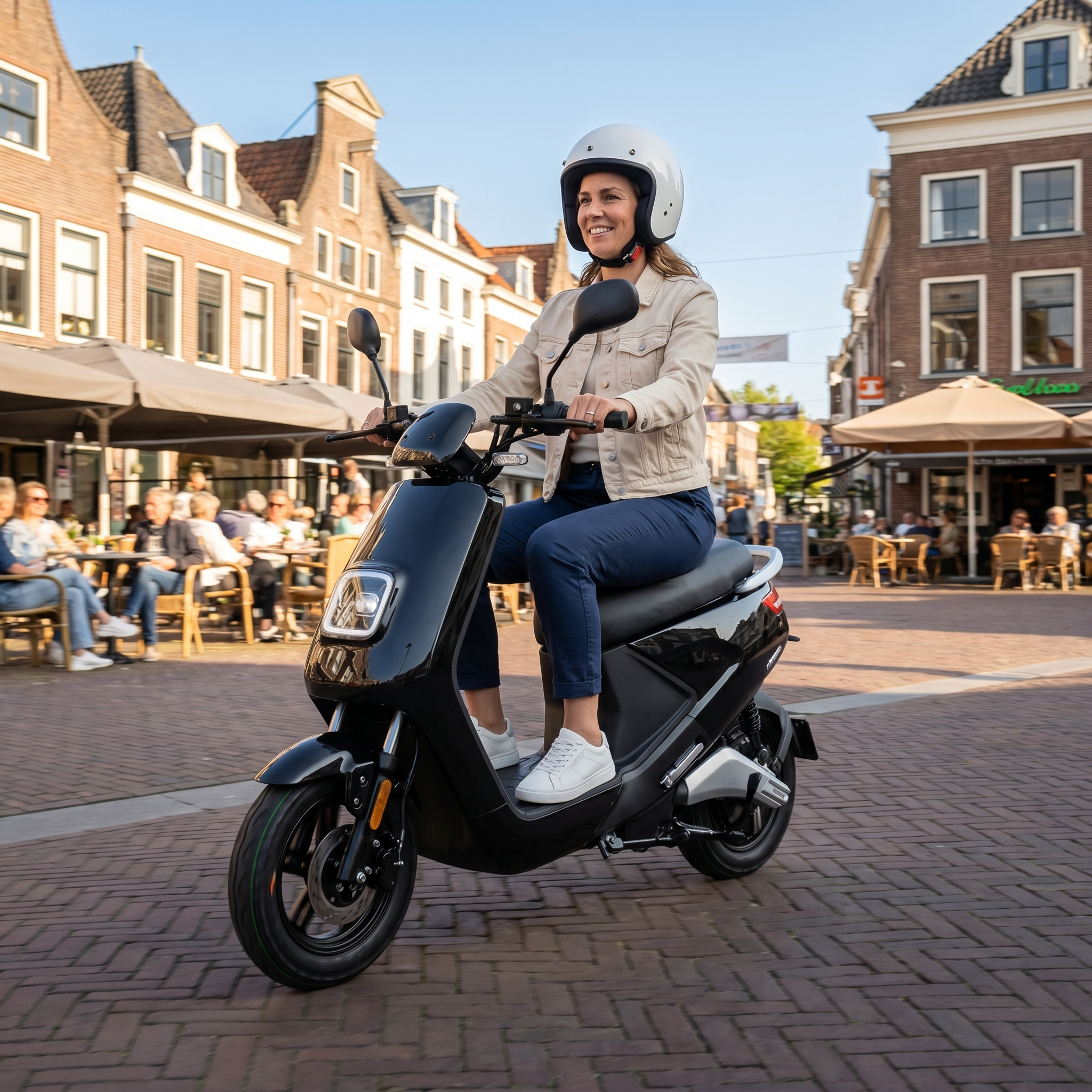 Zwarte IVA E-GO S4 elektrische scooter met handvat en wielen, klaar voor gebruik.