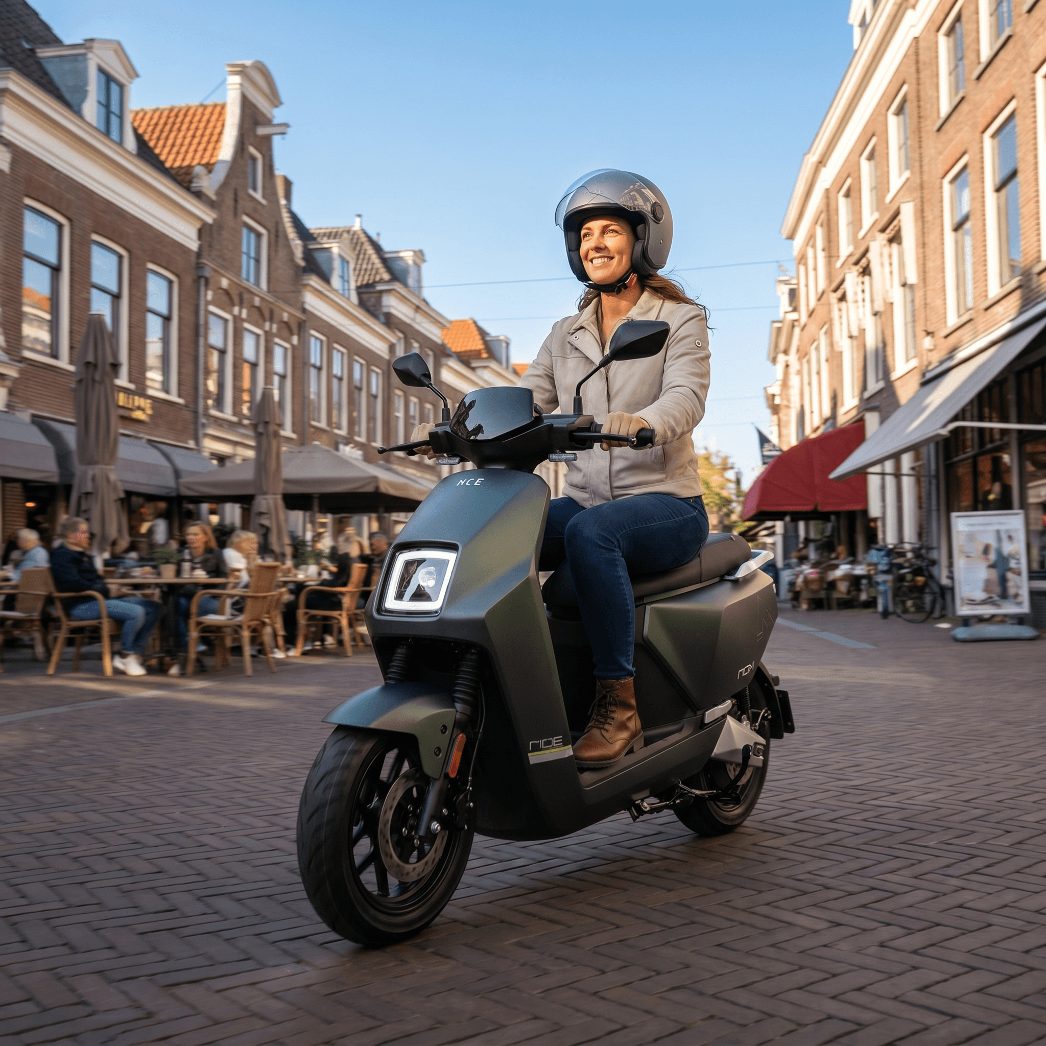 IVA NCF Matgroen e-scooter met matgroene kleur en modern ontwerp, zichtbaar in de afbeelding.