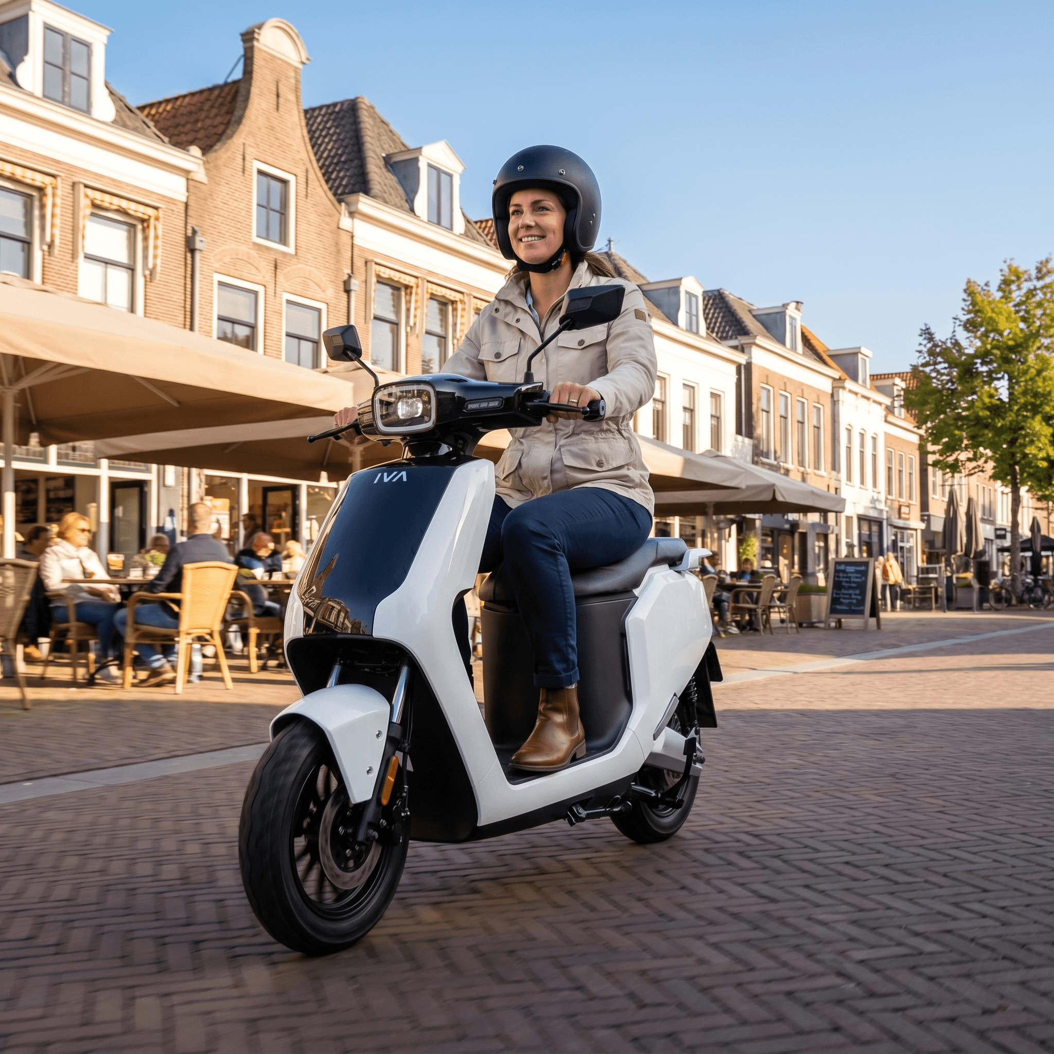 IVA NCS Wit elektrische scooter met zwart handvat en lichte design, geschikt voor stadsvervoer