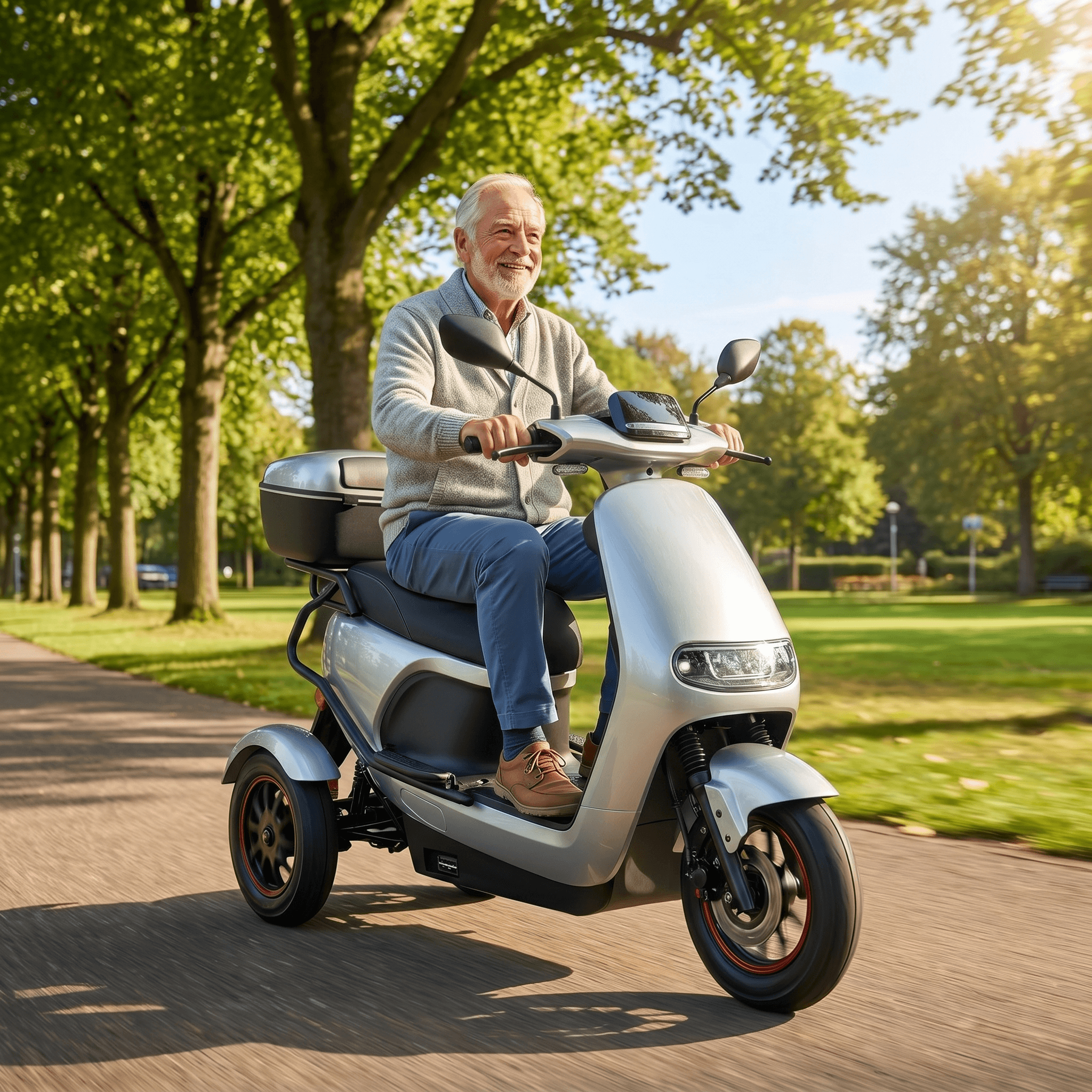 IVA TR3 2.0 scootmobiel in zilver, compacte elektrische mobiliteit met comfortabele zit en stevige constructie.