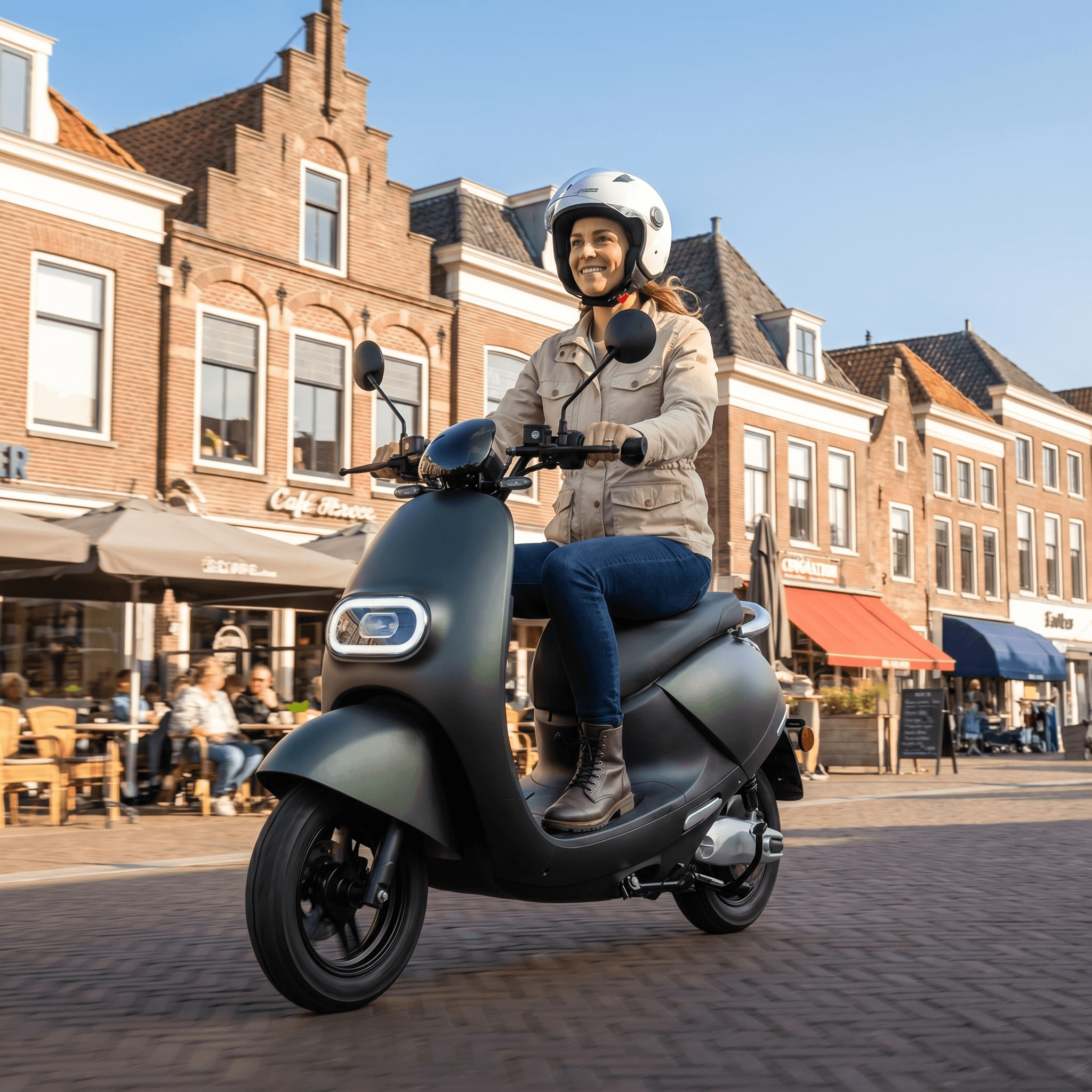 IVA E-GO S3 elektrische scooter in matgroen, compacte en moderne e-scooter van het merk IVA, klaar voor gebruik.