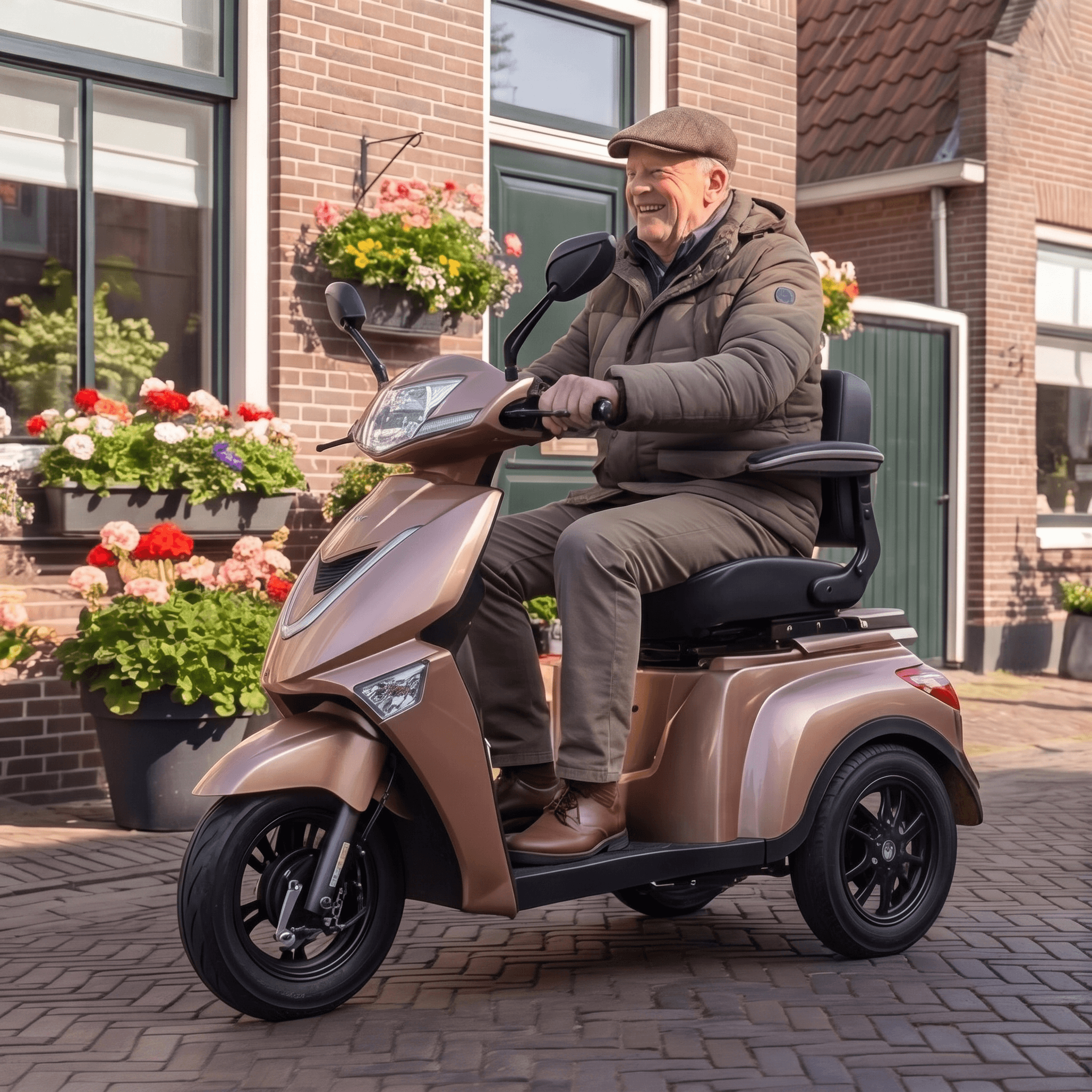 IVA Z1000 scootmobiel in champagne kleur, comfortabele en compacte elektrische mobiliteit voor senioren.